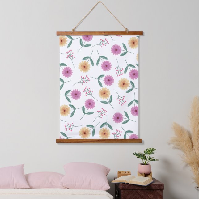 Tapiz Con Marco De Madera Ilustración floral (Dormitorio)