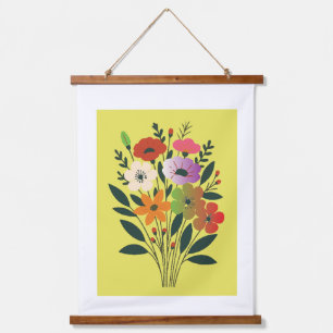 Tapiz Con Marco De Madera Ilustracion Floral y colorido Bota moderna