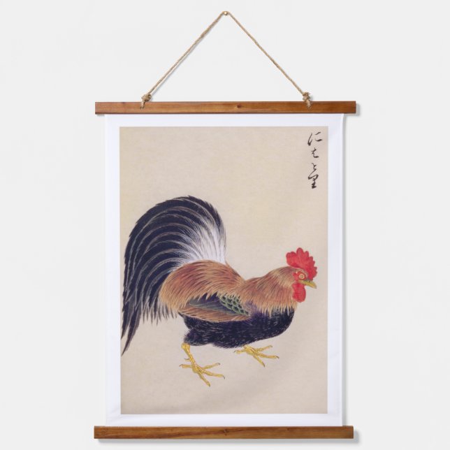 Tapiz Con Marco De Madera Ilustracion vintage: Rooster (Anverso)
