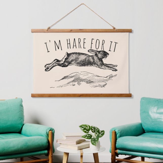Tapiz Con Marco De Madera I'm Hare For It Punny Bunny Encouraging (Sala de estar)