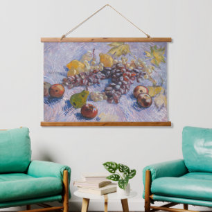 Tapiz Con Marco De Madera Impresión artística de uvas y manzanas de Van Gogh