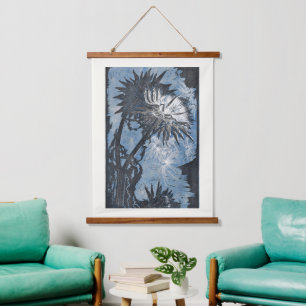 Tapiz Con Marco De Madera Impresión azul de alcachofa de arte vintage de Rei