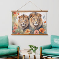 Impresión de arte majestuoso de león y acuarela fl