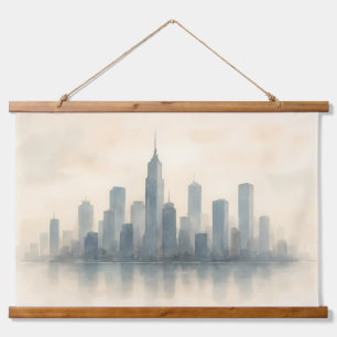 Tapiz Con Marco De Madera Impresión de reflexión de Serene Cityscape, horizo