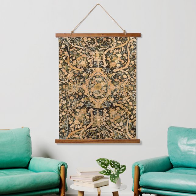 Tapiz Con Marco De Madera Impresión floral francesa antigua (Sala de estar)