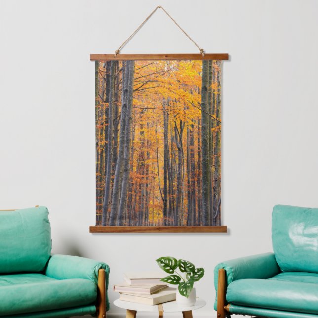 Tapiz Con Marco De Madera Impresionante bosque otoñal de oro (Sala de estar)