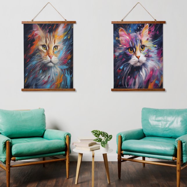 Tapiz Con Marco De Madera Impresionista Feline Gaze (Sala de estar)