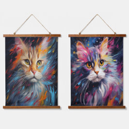 Tapiz Con Marco De Madera Impresionista Feline Gaze