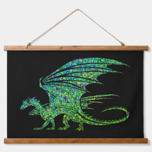 Tapiz Con Marco De Madera Incríble Dragón Mosaico Verde
