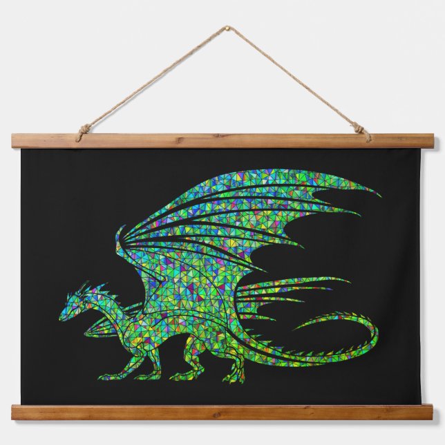 Tapiz Con Marco De Madera Incríble Dragón Mosaico Verde (Anverso )