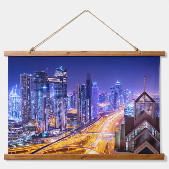 Tapiz Con Marco De Madera India de Dubái de noche (Anverso )