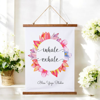 Tapiz Con Marco De Madera Inhale Exhale Yoga Quote Floral