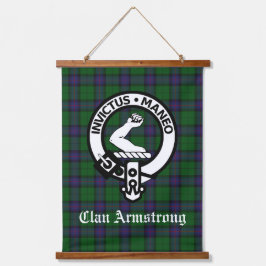 Tapiz Con Marco De Madera Insignia Escudo Scottish Clan Armstrong y Tartán