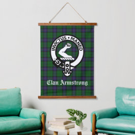 Tapiz Con Marco De Madera Insignia Escudo Scottish Clan Armstrong y Tartán