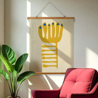 Tapiz Con Marco De Madera Inspirado en Matisse Amarillo y Azul
