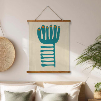 Tapiz Con Marco De Madera Inspirado en Matisse Azul Verdoso y Naranja