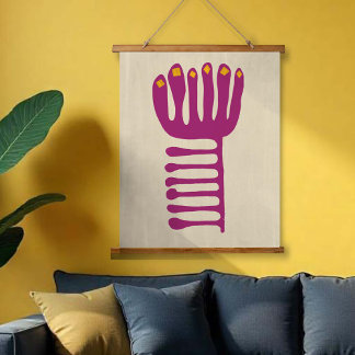Tapiz Con Marco De Madera Inspirado en Matisse Morado y Amarillo
