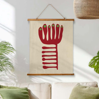 Tapiz Con Marco De Madera Inspirado en Matisse Rojo y Verde