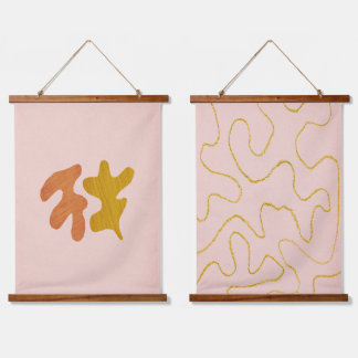 Tapiz Con Marco De Madera Inspirado en Matisse rosa y óxido