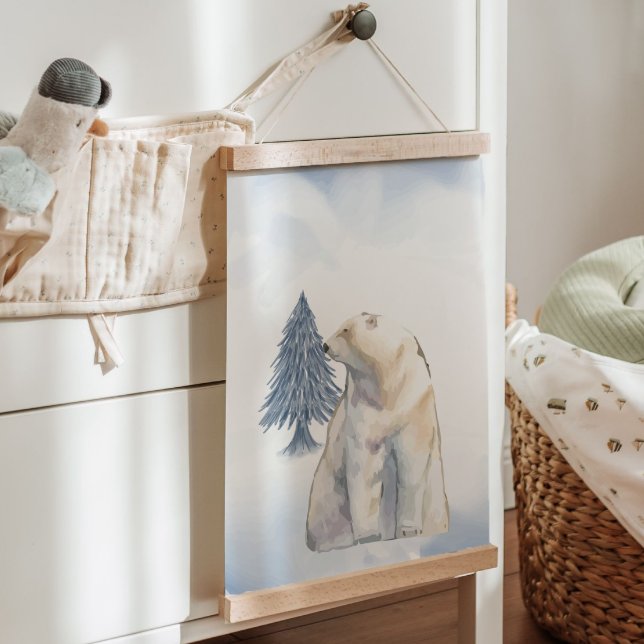 Tapiz Con Marco De Madera Invernadero flojo Oso Polar Ártico Nursera Muro De (Lazy Winter Polar Bear Arctic Nursery Wall Decor Hanging Tapestry)