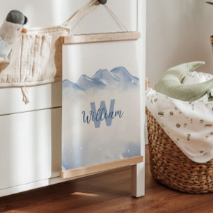 Tapiz Con Marco De Madera Invierno Nombre de Monograma Inicial Decoración de