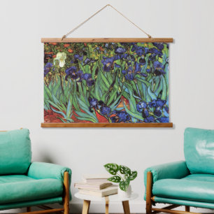 Tapiz Con Marco De Madera Irises de Vincent van Gogh, Arte de Jardín Vintage