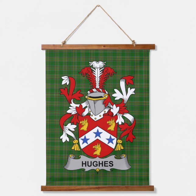 Tapiz Con Marco De Madera Irish Hughes Coat of Arms Family Crest (Anverso)