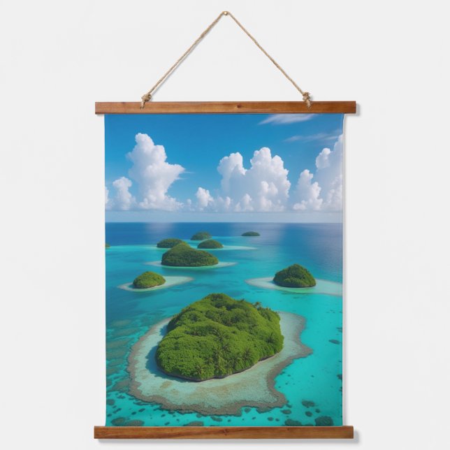 Tapiz Con Marco De Madera "Islas de tranquilidad: Archipiélago Tropical (Anverso)