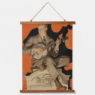 Tapiz Con Marco De Madera J.C. Leyendecker Tocador de Banjo 1920 Arte Art Dé
