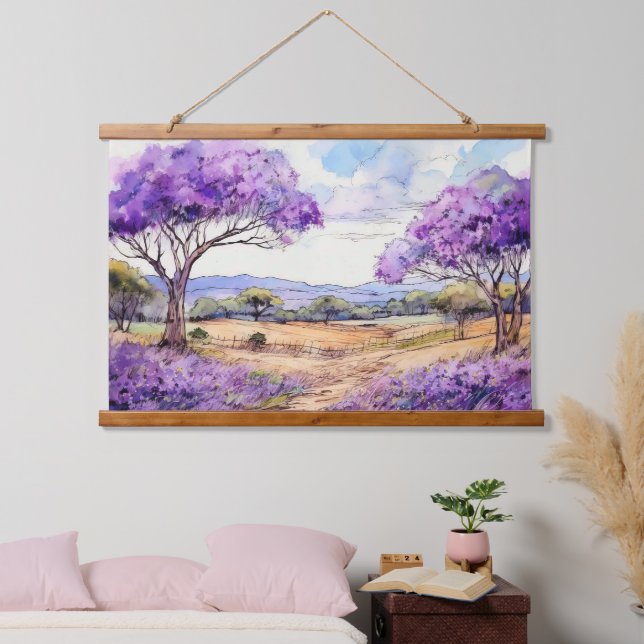 Tapiz Con Marco De Madera Jacaranda de Maui en el interior (Dormitorio)