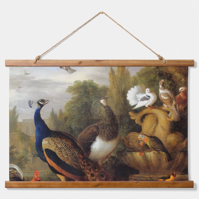 Tapiz Con Marco De Madera Jacob Bogdani Peacock Peahen perfila canario (Anverso )
