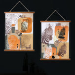 Tapiz Con Marco De Madera Jaguar Zebra Earth Tones arte pop abstracto modern<br><div class="desc">Paredes abstractas modernas colgadas con cebra africana y animales jaguares sudamericanos y formas orgánicas en el estilo de retratos de arte pop. Diseño de medios mixtos de Guay en tonos tierra de arena dorada,  naranja quemado y verde.</div>