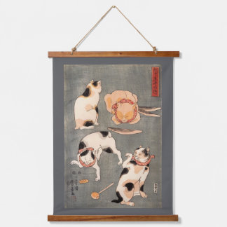 Tapiz Con Marco De Madera Japanese Cats, Kuniyoshi, Ukiyo-e