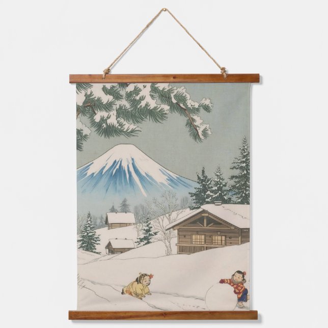 Tapiz Con Marco De Madera Japanese  winter  landscape -ukoy-e  style (Anverso)