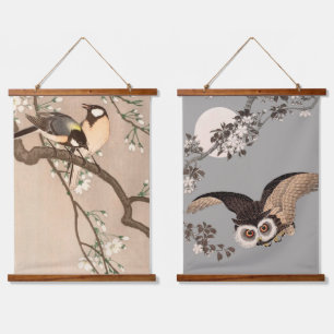 Tapiz Con Marco De Madera Japonés asiático Ohara Koson pájaro carbonero pája