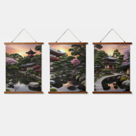 Tapiz Con Marco De Madera Jardín japonés de la serie Sunset