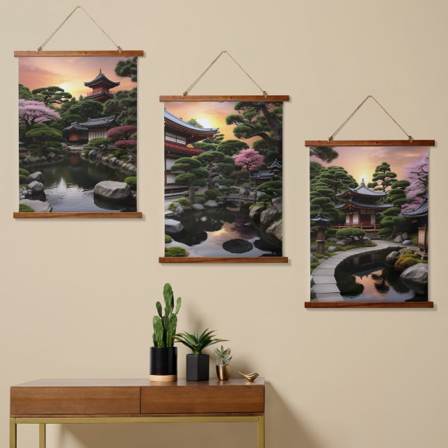 Tapiz Con Marco De Madera Jardín japonés de la serie Sunset (Asimétrico)