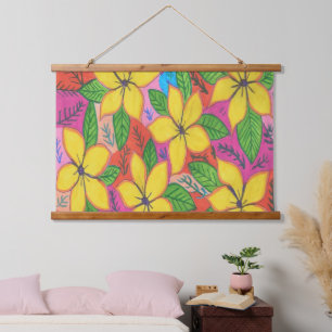 Tapiz Con Marco De Madera Jardín Tropical Plumeria