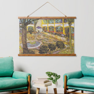 Tapiz Con Marco De Madera Jardín Vintage Van Gogh del hospital de Arles