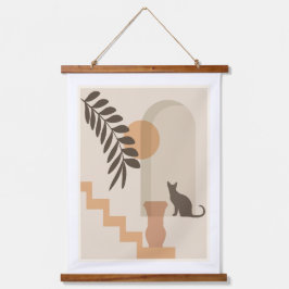 Tapiz Con Marco De Madera Jarrón de hoja de escalera Gato, Arte geométrico a