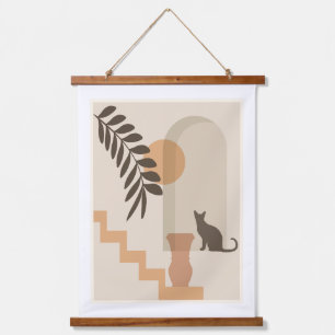 Tapiz Con Marco De Madera Jarrón de hoja de escalera Gato, Arte geométrico a