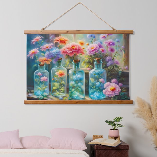 Tapiz Con Marco De Madera Jarrones de flores llenos de flores impresionantes (Dormitorio)