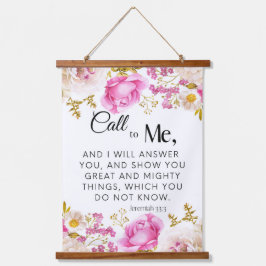 Tapiz Con Marco De Madera Jeremías 33:3 Llámame Escritura Floral Rosa