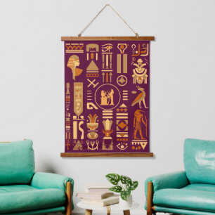Tapiz Con Marco De Madera Jeroglíficos del Antiguo Egipto 