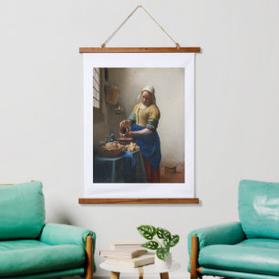 Tapiz Con Marco De Madera Johannes Vermeer, La Milkmaid