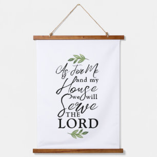 Tapiz Con Marco De Madera Joshua 24:15 Letra con madera de vegetación de hoj