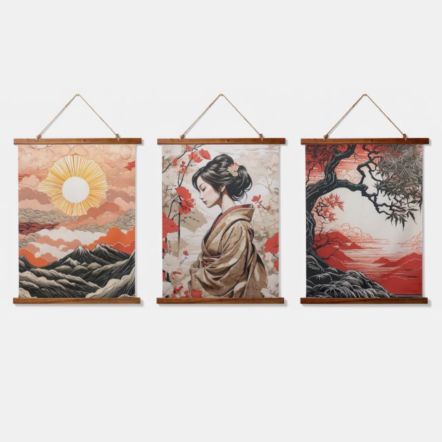 Tapiz Con Marco De Madera Juego de 3 pinturas artísticas (Triple)