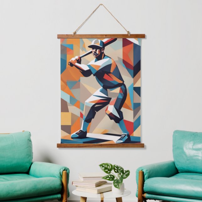 Tapiz Con Marco De Madera Jugador de Béisbol Cubist Wall Tapestry (Sala de estar)
