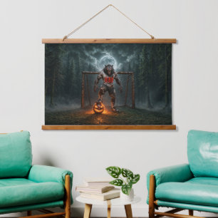 Tapiz Con Marco De Madera Jugador de fútbol hombre lobo arte de terror de Ha