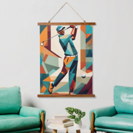 Tapiz Con Marco De Madera Jugador de golf Cubist Wall Tapestry